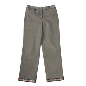 Talbots vintage cotton stretch embroidered hem chino pants size 8 taupe color